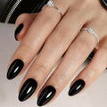Black Press On Nails Almond -Short Press On Nails with Nail Glue, Fit Perfectly & Natural Reusable Stick On Nails in 12 Sizes - 24PCS Soft Gel Glue On Nails Kit