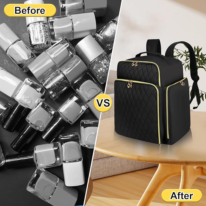 Nail Polish Organizer Backpack Holds 126 Bottles& Nail Lamp, Extra Large Nail Kit Supplies Organizer Bag with 3 Removable Cases, Portable Nail Organizers and Storage for Travel (Pure Black)