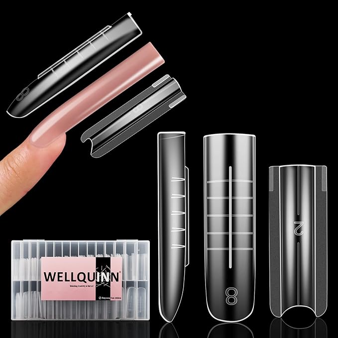 Sandwich Dual Nail Forms, XXL Straight Square (Sculpted) Poly Gel Nail Extensions Nails Mold, Quick Polygel Extensions Salon Nail Art Tools, 15 Sizes 150 Pieces