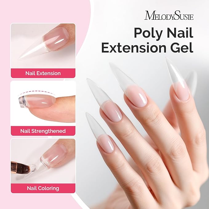 MelodySusie Poly Gel, 60g Hema-Free, Nail Extension Nail Thickening Builder Gel UV Lamp Cured Art Design Manicure Gift for Women Clear