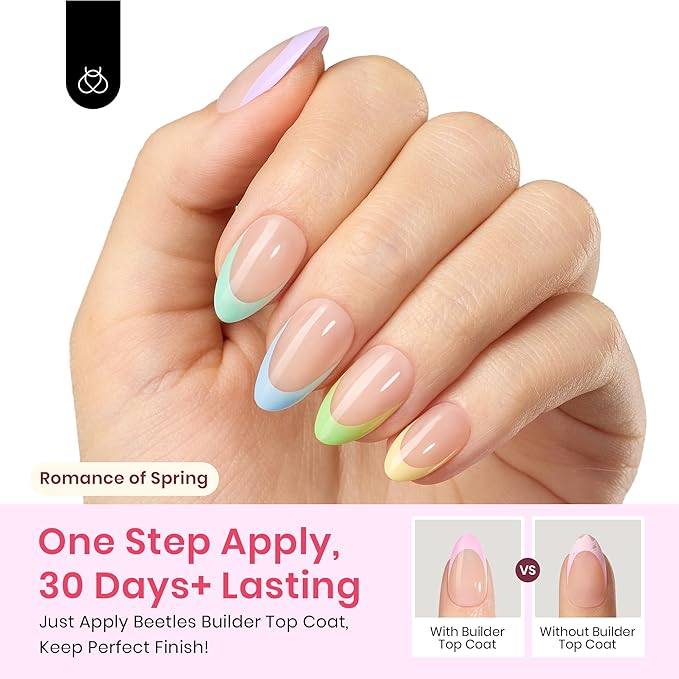 Beetles X Press Plus French Tips Press On Nails, 16 Sizes 224 Pcs Pastel Short Almond Press On Nails Gel Nail Tips Pre-Applied Primer Base Coat Soak Off Uv Nail Extension Manicure Gift for Women