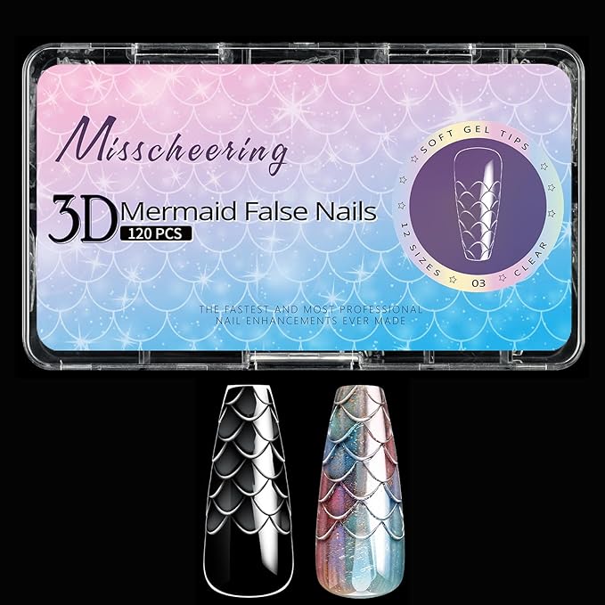 3D Diamond Shaped Polygel Nail, Extension Clear Full Cover False Nail Tips, Hybrid Gel Acrylic Nail, Diamond Fake Nails, 14 Sizes Building Artificial Press on Nail (Fish Scales 3, 120pcs)