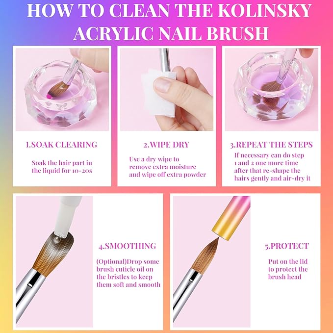 3PCS Acrylic Nail Brush Set, 8/12/14. Kolinsky Nail Art Brushes for Acrylic Application, Sturdy Handle Oval Shaped Acrylic Powder Nail Design Tools for Professional Manicure DIY Home