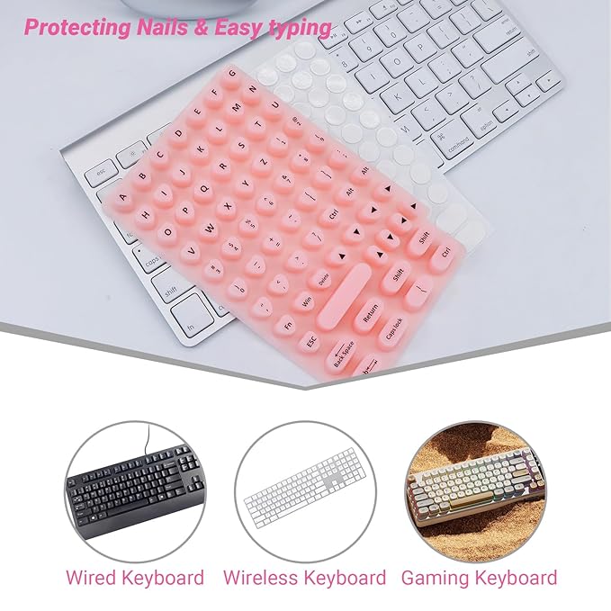 Raised Keyboard Stickers for Long Nails with Letters - Heart-Shaped Antistatic Silicone Protective Cover with Tweezers, Wet Wipes, Dry Towel & Jelly Glue, Ideal for Typing, Gaming & Nail Art (70 Pcs)