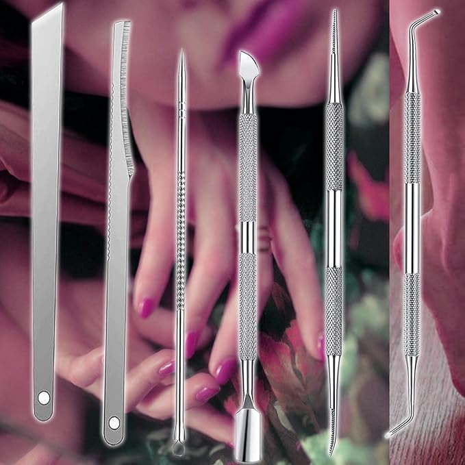 6pcs Ingrown toenail Tool, Toenail File and Lifters, Professional Surgical Stainless Steel Ingrown Toenail Removal Tool Kit, Under Nail Cleaner Tools Pain Relief(Natural color)