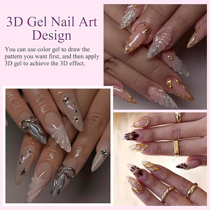 3D Gel Nail Art Silver Gold Chrome Nail Powder Kit Clear 3D Nail Sculpting Gel Gold Chrome Powder for Nails Art Design Silver Glitter Pigment Powders Metallic Mirror Effect with Tools