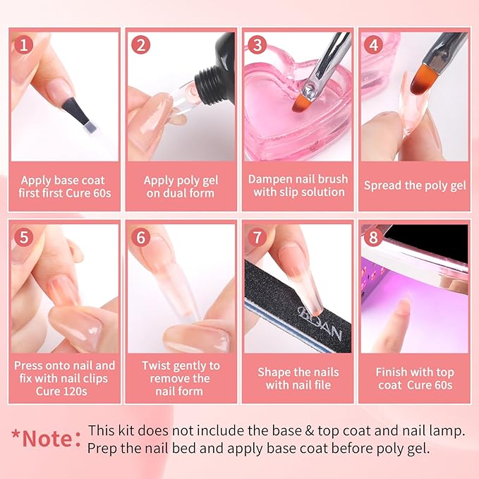 BQAN Poly Nail Gel, 2 Jelly Colors Poly Extension Gel (30ml) with Slip Solution & Brush | Non-Lifting Low Odor | for Nail Builder Pro Salon & Home DIY - Jelly Pinkish Purple, 1 Oz/Pack (Pack of 2)