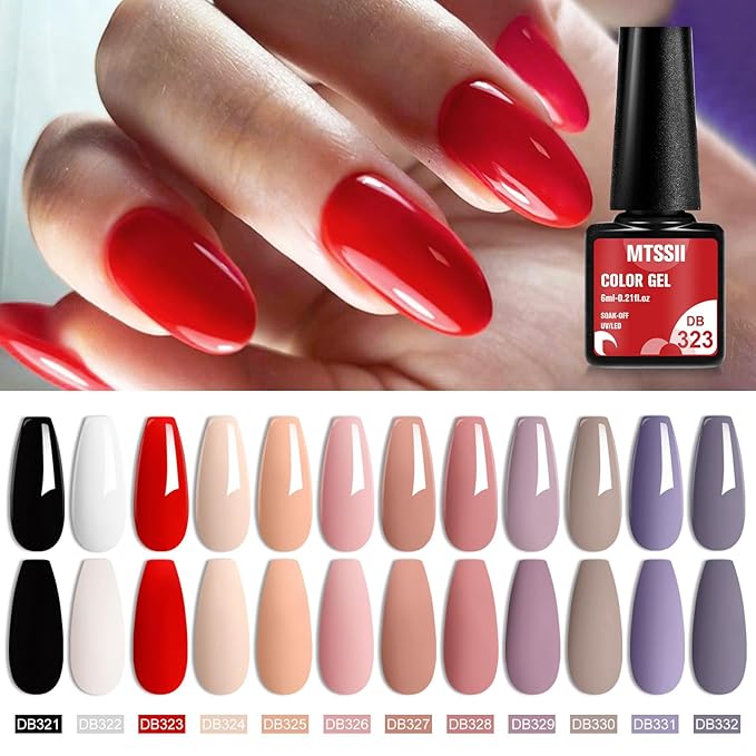MTSSII Gel Nail Polish Set, 12PCS Nude Violet Black White Gel Nail Polish Kit, Soak Off UV/LED Nail Polish Nail Art Design Salon Home Gifts for Women
