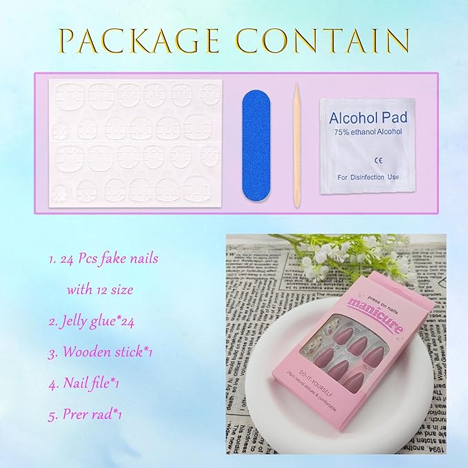 Flower Press on Nails Short Almond Fall Nails Press ons Short Fake Nails with Floral Design Glue on Nails Glossy Floral False Nails Reusable Full Cover Acrylic Stick on Nails for Women Girls 30 Pcs