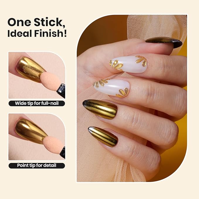 Beetles Chrome Nail Powder 2 Colors Mirror Effect Gold Silver Metallic Crome Powder for Nail Solid Pigment Nails Art Decoration Glitter Manicure Design Gift for Women