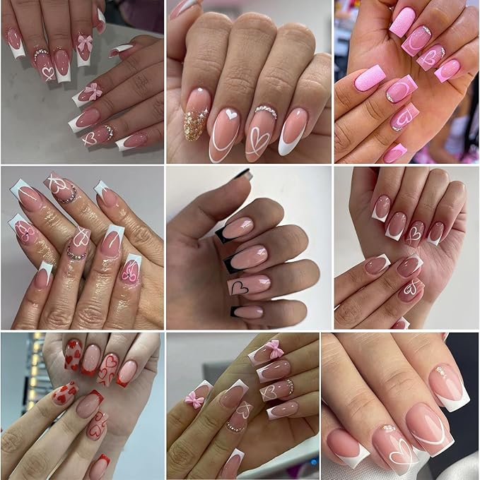 6Pcs Heart Nail Stickers for Nail Art Love Hearts Nail Decals Hollow Love 3D Nail Art French Sticker Self-Adhesive Slider Kawaii Heart-Shaped Manicure Decals Nail Tip for Women Valentine Gift