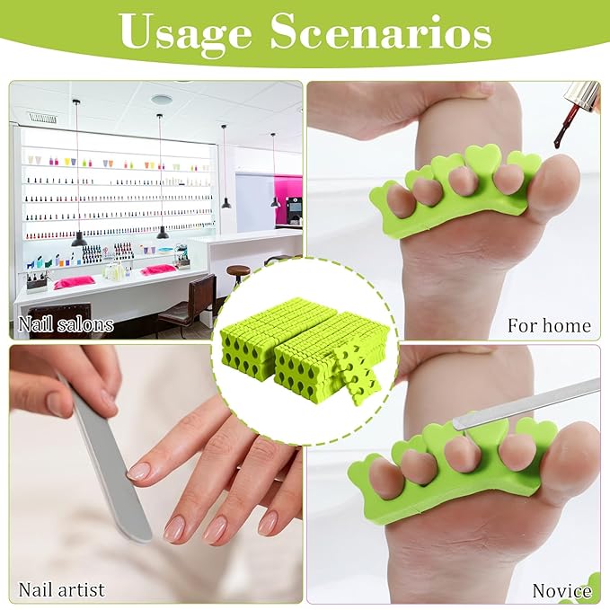 100 Pcs Sponge Toe Separators Soft Finger Separators Premium Pedicure Tool Kit Flexible Toe Divider Spacer for Polishing Pedicure Manicure Coating Nail Art Beauty Accessories (green)