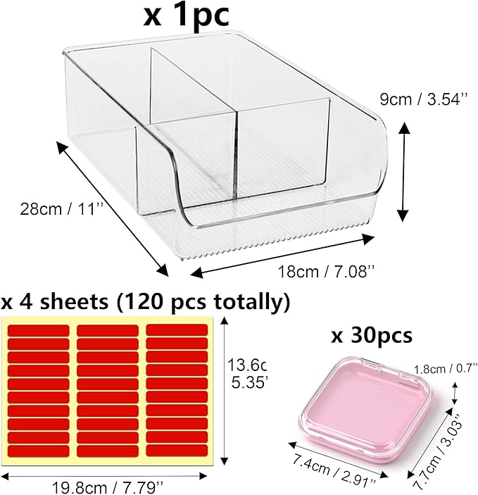 30 Pcs Press On Nail Storage Box Container False Nail Organizer Acrylic Display Case with a Large Stackable All-In-One Box and 120 Pcs Double Sided Adhesive Nail Display Tape (Pink)