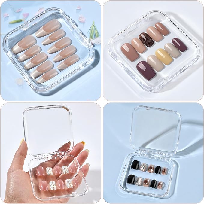 48 Sets Press On Nail Storage Box, Artificial Nail Display Case Acrylic Nail Boxes Press On Nail Packaging Box, Adhesive Double Sided Tape Nail Box for Nail Salon（4 Colors）