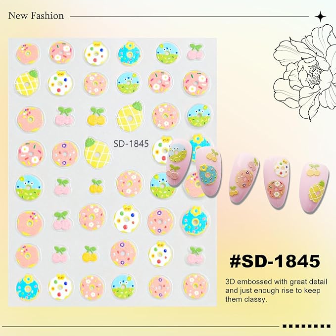 12 Sheets Cute Nail Stickers for Nail Art Stickers Cartoon Decals 3D Self-Adhesive Pegatinas Uñas Colored Letters Rainbow Flower Strawberry Nails Art Design for Women Manicure Decoration YX1231