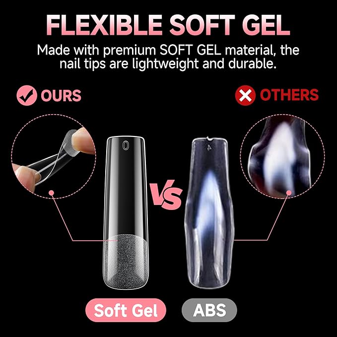 UNA GELLA Nail Tips Sqaure Extra Long Tapered Sqaure Nail Tips 504pcs XXL Clear Fake Nails Full Cover Square Gel Tips for Acrylic Nails Tips for Press on Nail Extensions Home DIY Salon 12 Sizes