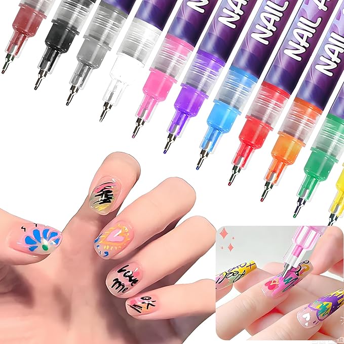 12 Colors Nail Art Pens Set, Nail Art Polish Pen for 3D Nail Art, Drawing Painting Liner Brush for DIY Nail Art Beauty Adorn Manicure Tools (1 Sets)