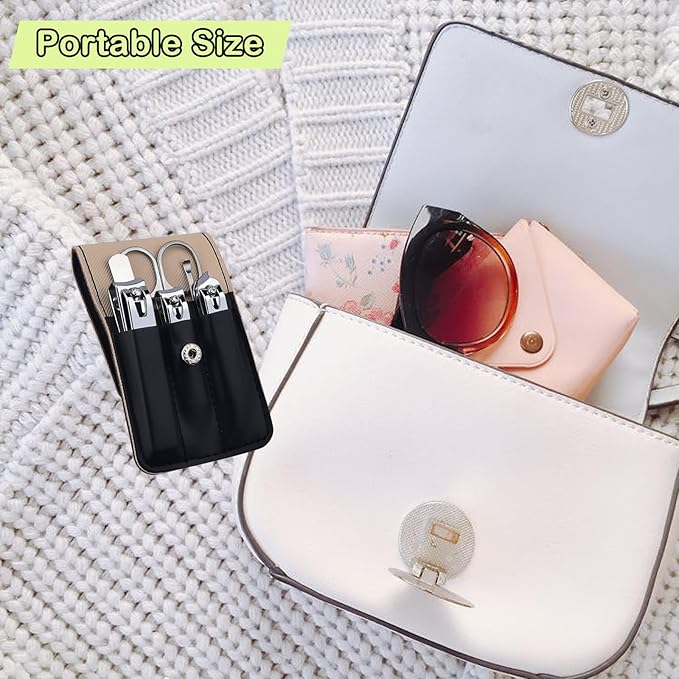 Nail Clippers Set, 6 Pcs Toenail Clippers Stainless Steel Fingernail Clippers Manicure Set with Leather Case, Idea Gift for Christmas Stocking Stuffers, Black