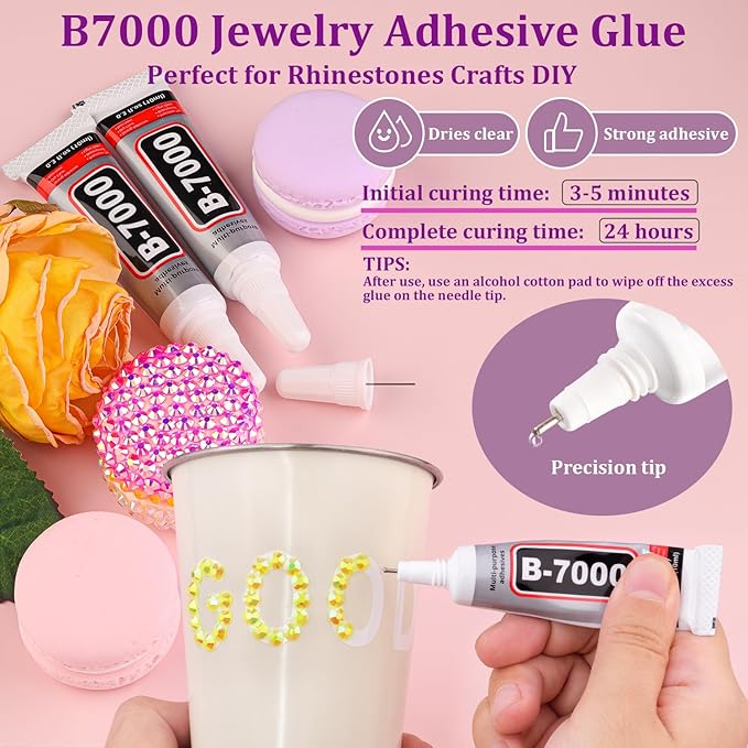 Resin Jelly Rhinestones for Crafting with B7000 Jewelry Glue, 2 Boxes Lemon Yellow AB Flatback Crystals with 3Pcs 10ml Glue, Bedazzling Non Hotfix Gems for DIY Tumblers Clothing Shoes Manicure
