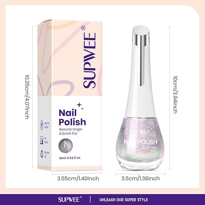 Glitter Holographic Nail Polish Quick Dry High Glossy Shiny Shimmer Nail Polish Oil-based Holo Fingernail and Toenail Air Dry Fast Beauty Art Manicure Gift For Women Girls 16ml, 0.54fl oz