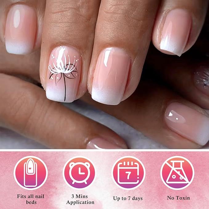 AddFavor 240pc Ombre Square Press on Nails Short Fake Nails - Glue on Nails Square Acrylic Nails Press ons Nail Tips Short Stick on Nails with Nail Glue and Adhesive Tabs for Women