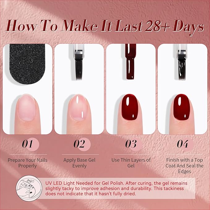 Born Pretty Jelly Gel Nail Polish Transparent Nude Pink Red Brown Burgundy Blood Wine Red 6 Colors Sheer Gel Polish Kit for Salon Manicure and Nail Art DIY at Home