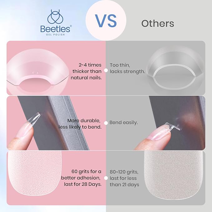 Beetles Gel Nail Tips 288 Pcs Medium Coffin Etch X Nail Tips 12 Sizes Half Matte Press On Nails Full Cover False Nails for Nail Extensions Friendly for Beginner Women