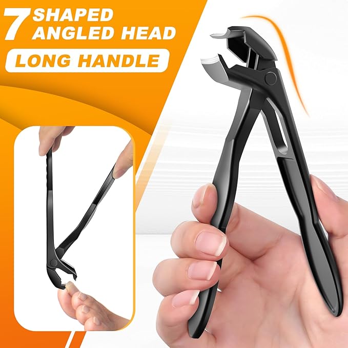 Toenail Clippers for Thick Toenails, Angled Head Toe Nail Clippers with Catcher, 360° Rotating Nail Clippers for Men, 37mm Wide Opening Nail Cutter for Ingrown Toenails, 5PCS Seniors Foot Repair Set