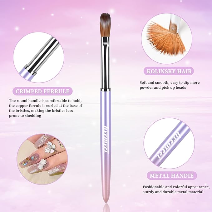 Acrylic Nail Brush Size 10, 100% Pure Kolinsky Nail Art Brush, Sturdy Handle Acrylic Powder Design Tools for Professional Manicure DIY Home Salon (10#)