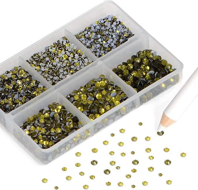 NCB Hotfix Iron on 8000pcs Crystal Rhinestones Round Gem for Crafts Decoration DIY Jewelry Making with a Picking Pen (Olivine, 6Sizes SS3-SS12)