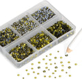 NCB Hotfix Iron on 8000pcs Crystal Rhinestones Round Gem for Crafts Decoration DIY Jewelry Making with a Picking Pen (Olivine, 6Sizes SS3-SS12)