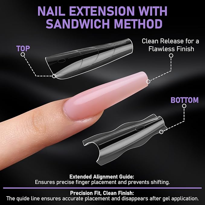 TOROKOM Sandwich Nails Dual Forms - 240Pcs Dual Forms for Builder Gel & Poly Gel 15 Sizes Trapezoidal Nail Mold for Quick Nails Extension, No Paper Forms Needed, Salon Nail Art Tools