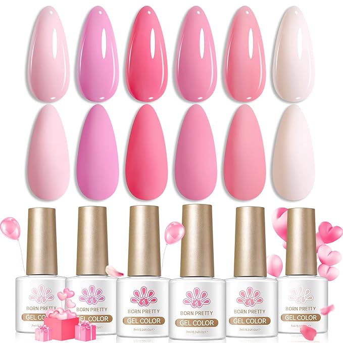 BORN PRETTY Pink Gel Nail Polish Set 6 Colors Sweet Nude Baby Light Pink Soak Off U v Gel Polish Kit for Salon Manicure and Nail Art DIY at Home