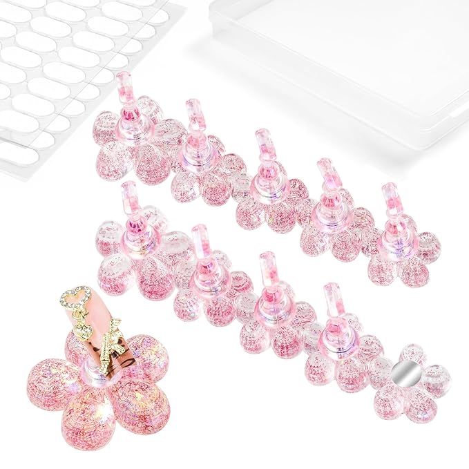 Nail Stand for Press On Fake Nails Painting Display Practice, Powerful Magnetic Nail Holder for Diy Design, Single Flower Nail Stand with 200 PCS Double-Sided Tapes, Nail Tools for Home Salon