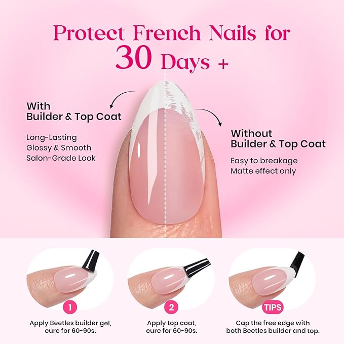 Beetles Press On Nails - Heart Whisper | 3 Colors Short Square French Tip Press On Nails | 15 Sizes 180 Pcs Natural Salon Quality Spring Gift For Women