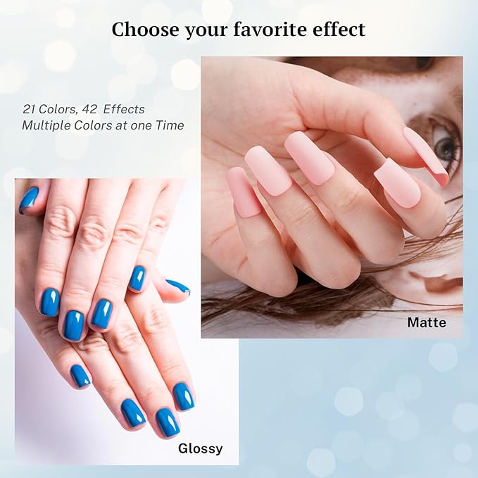 PHOENIXY 24 PCS Gel Nail Polish, Blue Sparkle Colors Gel Polish Set with Base Glossy Matte Top Coat Purple Pink Nail Polish Kit Gifts for Women