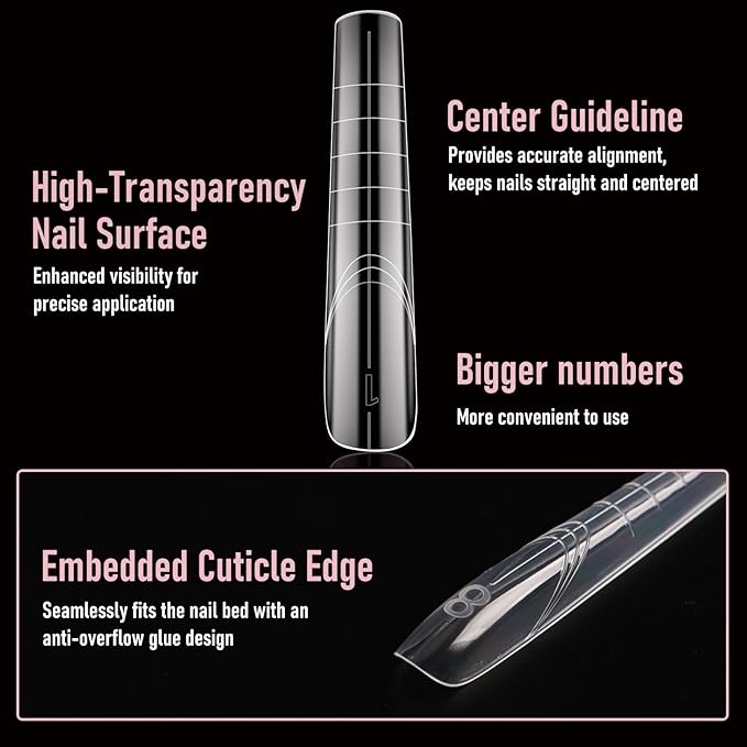 Extra Long Dual Forms Coffin (Sculpted) XXL 4XL, Reusable Full Cover Poly Gel Acrylic Builder Solid Hard Gel Extension Nail Molds 14 Sizes 70 Pcs, Set for Salon & DIY
