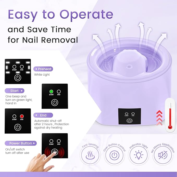 Yokilly Nail Soaking Bowl Heated: 50% Faster Nail Soak off Bowl for Women Nail Beginner - Electric Manicure Nail Bowl for Home Salon（Purple)