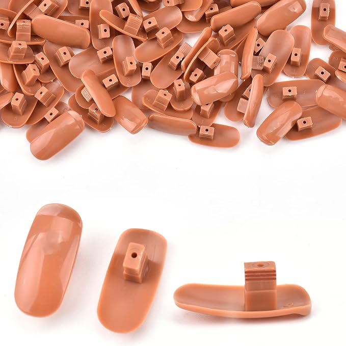 MEKK 200PCS Replacement False Nail Tips for Nail Practice Hand,Refill Nail Tips for Practice Hand & DIY Nail Art-Brown