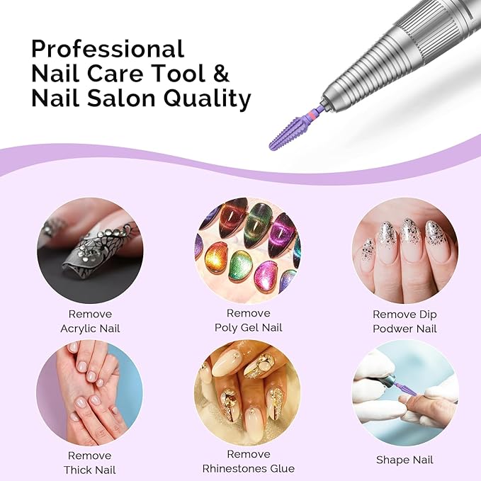 MelodySusie Professional Tornado 3/32'' Nail Drill Bits, Carbide Tungsten Multi-function Bits, Suitable for Manicure Pedicure Cuticle Gel Polishing, Salon Bits, Series Bit-X, Purple, 3XC