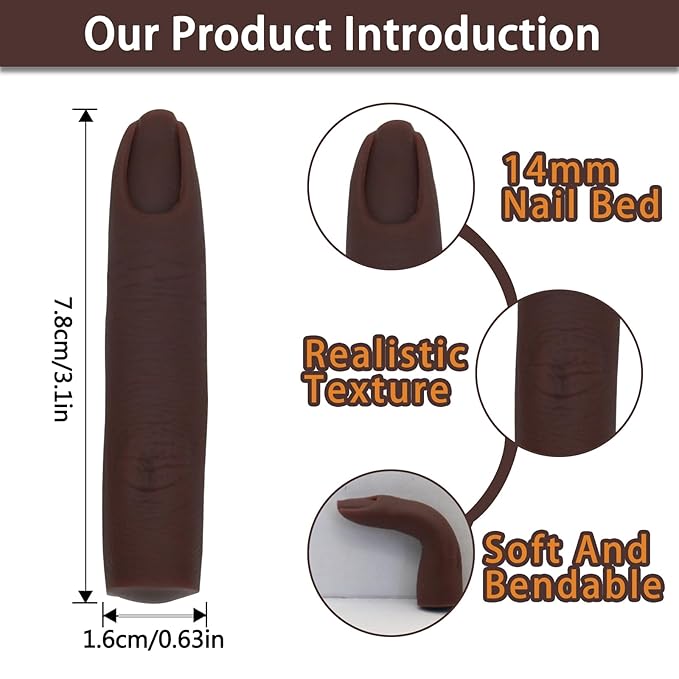 Silicone Fake Finger to Practice Fake Nails, Soft Silicone Practice Fingers for Acrylic Nails, Bendable Fake Training Finger Flexible Nail Practice Fingers for DIY Nails(Color 6)