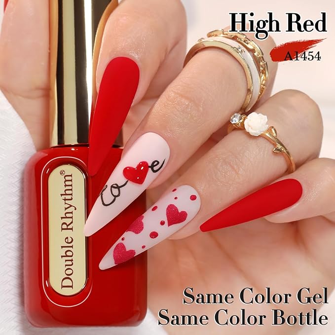 Double Rhythm 0.50 OZ Gel Polish Hema Free Same Color Same Bottle Golden Round Translucent Neutral Natural Milky 15 ML Jelly UV Polish Art DIY at Home (Deep Red-C1454)