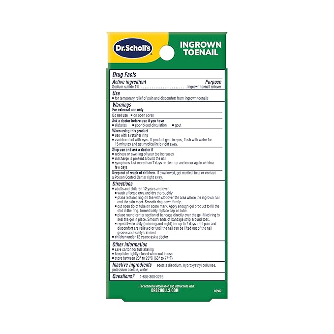 Dr. Scholl's Ingrown Toenail Pain Reliever, 0.3oz // Medicated Gel Softens Nails for Easy Trimming and Foam Ring and Bandage Protect the Affected Area White