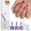 BTArtboxnails XCOATTIPS Press on Nails Almond - Skin Tones French Tip Nails, Medium Soft Gel Nail Tips with Nail Gel, French Protecting Duo, Nail Lamp, All in One Fake Nail Extension Kit