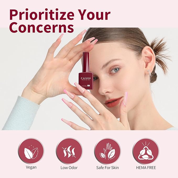 CANNI Red Gel Nail Polish, Dark Red Gel Polish Color High Gloss Soak Off U V Nail Manicure Salon DIY