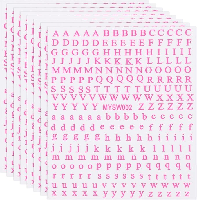 PATIKIL Letter Nail Stickers, 8 Sheet 3D Self-Adhesive English Letter Nail Decals Small Alphabet Art Sticker Metallic Fluorescence Design Manicure for Women DIY Decor, Rose Red