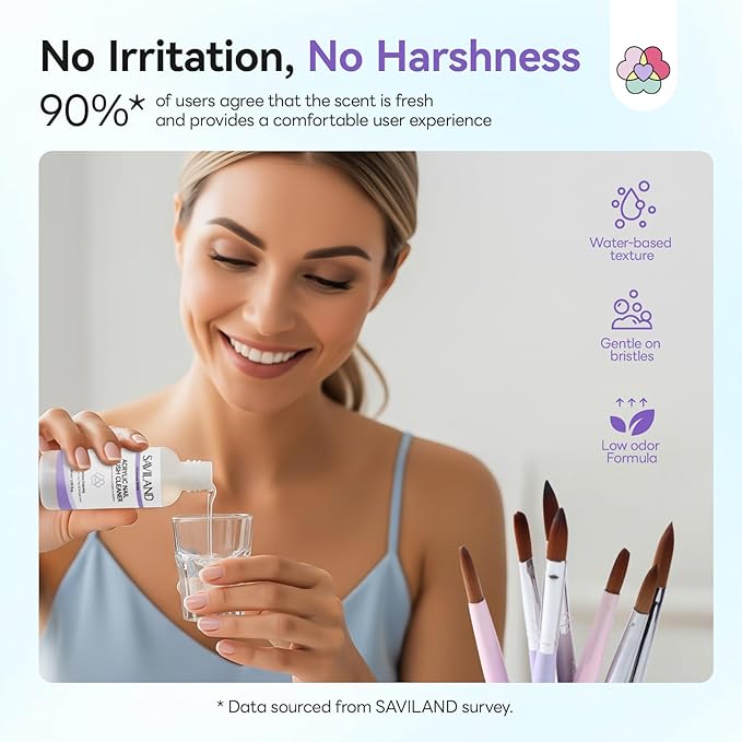 SAVILAND Advanced Acrylic Brush Cleaner: 3-Minute Deep Clean & Conditioning Liquid, Plant-Based Cleaner Conditioner Preserver Restorer for Acrylic Nail Brushes, Home DIY & Salon Use, 5 OZ