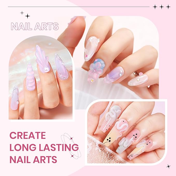 3d Sculpting Gel for Nail Art, Non-Stick Hand Solid Builder Gels Clear White and Pink Aurora 3d Gel Nail Art for Home Manicure, Nail Salon, Nail Charms, Solid, Extension, Carving Hard Gels