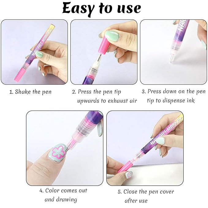 12 Colors Nail Art Pens Set, Nail Art Markers, 0.5mm Nail Polish Pens, Waterproof Quick Dry Nail Art Pens for Women DIY Graffiti Dotting Drawing Painting Nail Art Kit Tools