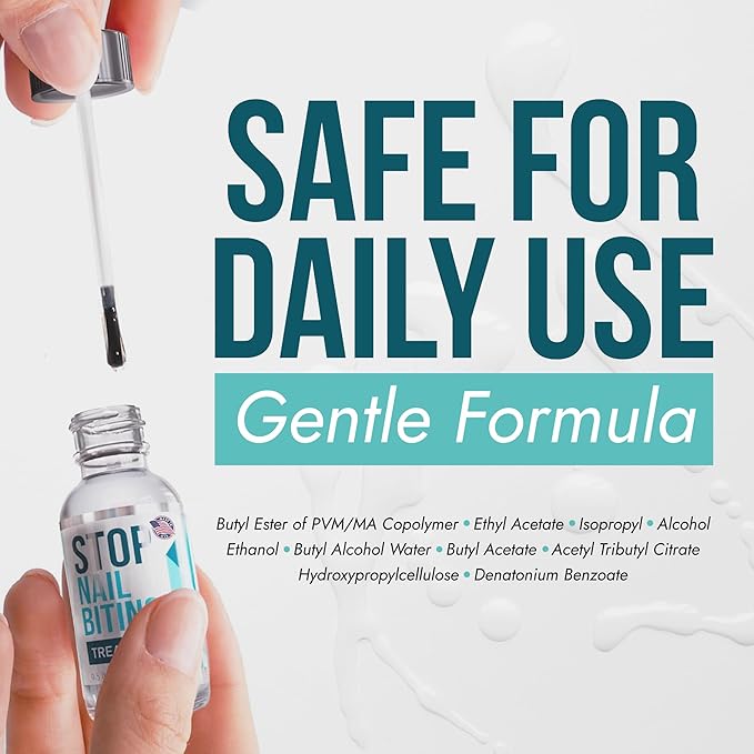 Stop Nail Biting Treatment - Clear, Bitter-Tasting Nail Polish To Stop Nail-Biting - Easy To Apply and Safe For Children - Nail Strengthener Solution - Nail Care for Healthy Nail Growth (2x0.5 fl oz)